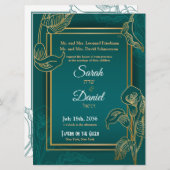 ユダヤ結婚式招待状グリーン金ゴールドユリ (正面/裏面)