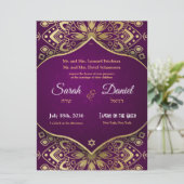 ユダヤ結婚式招待状金ゴールドマンダラオンパープル (スタンド正面)