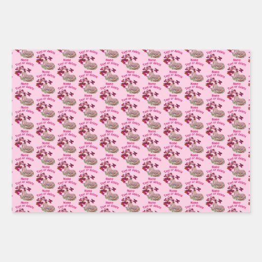 ユニかわいらしコーン蝶の花パーソナライズされた ラッピングペーパーシート (正面2)