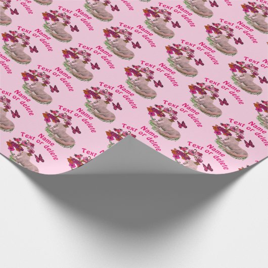 ユニかわいらしコーン蝶の花パーソナライズされた ラッピングペーパー (角)