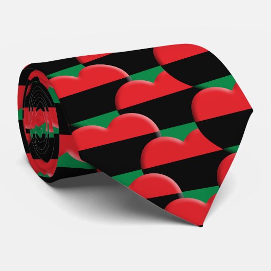 ユニア国旗のハートとパンアフリカ国旗/クワンザ ネクタイ (ロール)