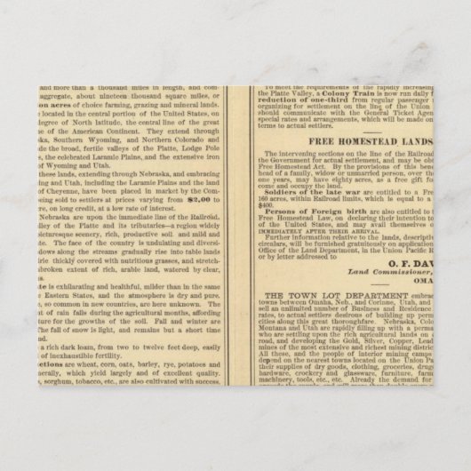 ユニオンおよび中央太平洋鉄道路線 ポストカード (正面)