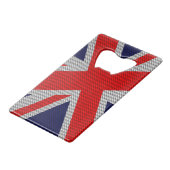 ユニオンジャックオンカーボンファイバースタイル色 クレジットカード栓抜き (正面アングル)