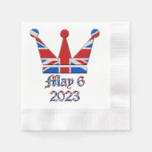 ユニオンジャックキングチャールズ戴冠式ナップ付き王冠 縁ありカクテルナプキン (正面)