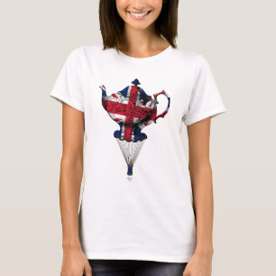 ユニオンジャックテ飛んでいるーポット Tシャツ