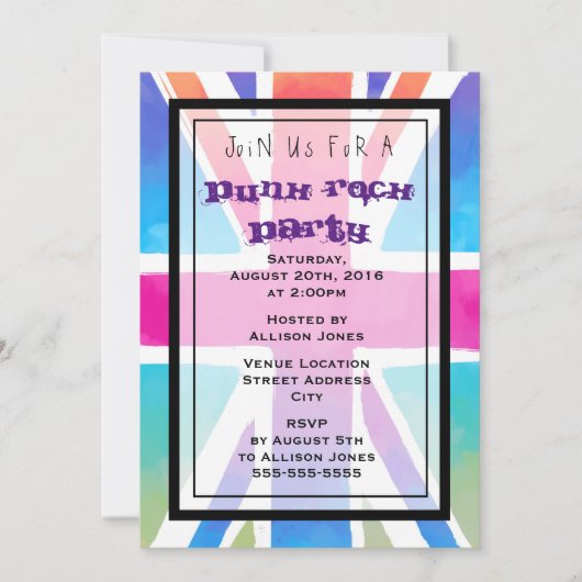ユニオンジャックフラッグパンクロックパーティの招待状 招待状 (正面)