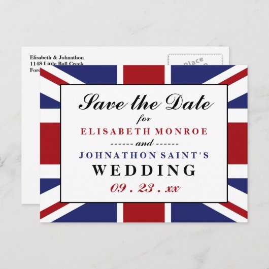 ユニオンジャック国旗のイギリスの結婚式の日付を保存 案内ポストカード (正面/裏面)