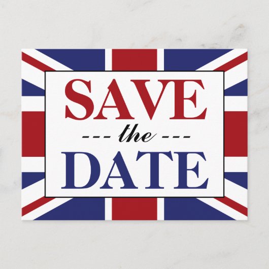 ユニオンジャック国旗のイギリスの結婚式の日付を保存 案内ポストカード (正面)