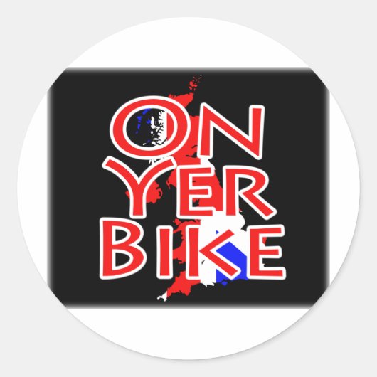 ユニオンジャック国旗の地図イギリス- On Yer Bike ラウンドシール (正面)