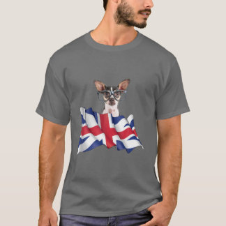 ユニオンジャック国旗の犬チワワWグラス Tシャツ