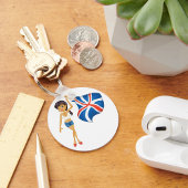 ユニオンジャック国旗を掲げる女性キーチェーン キーホルダー