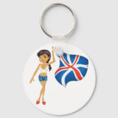 ユニオンジャック国旗を掲げる女性キーチェーン キーホルダー (正面)