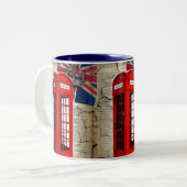 ユニオンジャック国旗ジュビリークラウン赤い電話ブース ツートーンマグカップ (正面左)