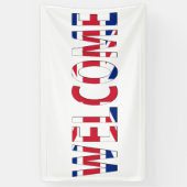 ユニオンジャック国旗(h) bnrcntの上にオーバーレイされた歓迎 横断幕 (縦)