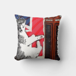ユニオンジャック旗電話ブースのクラウンキティ猫 クッション