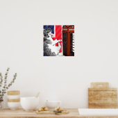 ユニオンジャック旗電話ブースのクラウンキティ猫 ポスター (キッチン)