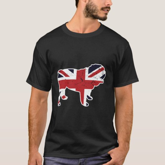 ユニオンジャック英語ブルドッグ動揺して国旗Uk Nove Tシャツ (正面)