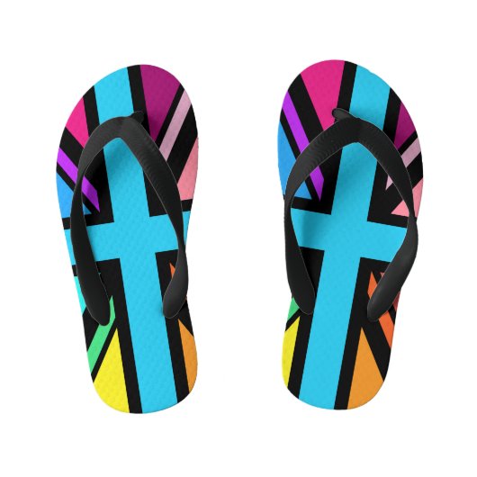 ユニオンジャック/フラッグ数々のカラー+ブラックデザイン キッズビーチサンダル (フットベッド)