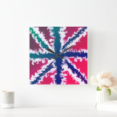 ユニオンジャッ絵を描クUKアートピンクブルーグリーン投げ スクエア壁時計 (ホーム)