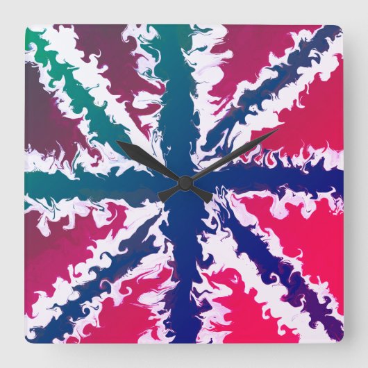 ユニオンジャッ絵を描クUKアートピンクブルーグリーン投げ スクエア壁時計 (正面)