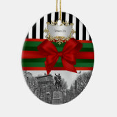 ユニオンスクエアパークウィンターNYC Blk Wht Strpクリスマス#2R セラミックオーナメント (右)