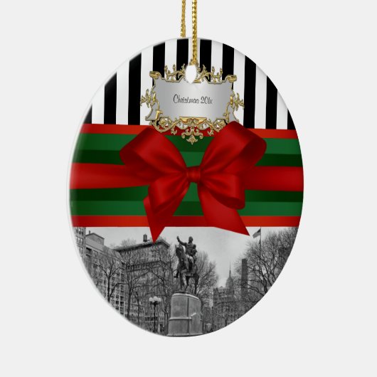 ユニオンスクエアパークウィンターNYC Blk Wht Strpクリスマス#2R セラミックオーナメント (右)