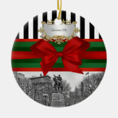 ユニオンスクエアパークウィンターNYC Blk Wht Strpクリスマス#2R セラミックオーナメント (正面)
