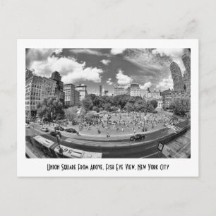 ユニオンスクエアNYC上からB&W、フィッシュアイビュー ポストカード