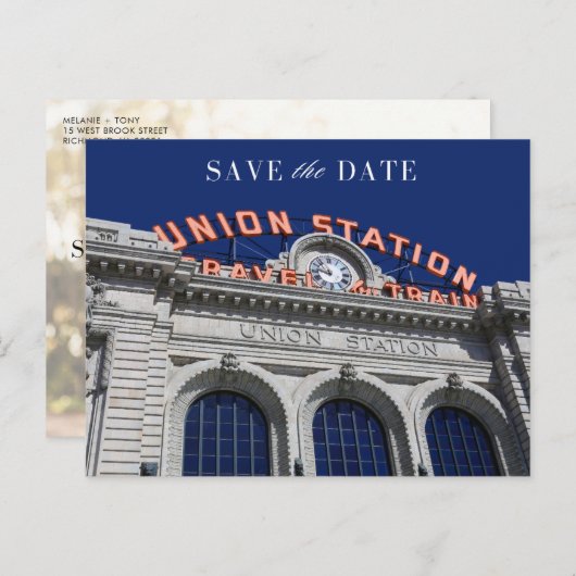 ユニオンステーションシカゴウェディング日付を保存 案内ポストカード (正面/裏面)
