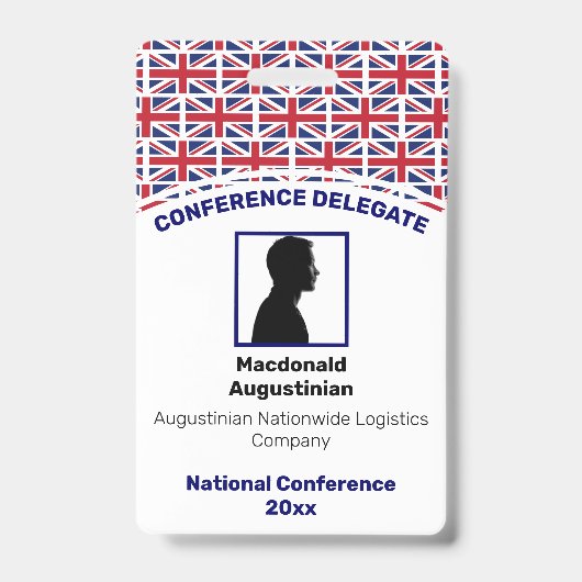 ユニオンチャック イギリス国旗 カスタマイズロゴ 写真付きID 名前 バッジ (正面)