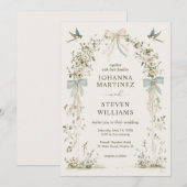 ユニオンビッグ　ベージュグリーン　フラワー　バード　ウェディング 招待状 (正面/裏面)