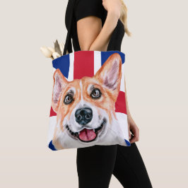ユニオン・ジャック・ブリティッシュ国旗に乗った可愛いコルギ犬 トートバッグ