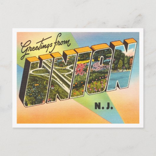 ユニオン、ニュージャージー・ヴィンテージ・トラベルよりの挨拶 ポストカード (正面)