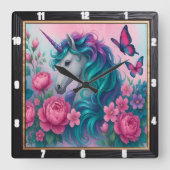 ユニカラフルコーン蝶フローラ スクエア壁時計 (正面)