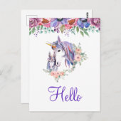 ユニコかわいらしーンマム&ベビー水彩フローラこんにちは ポストカード (正面/裏面)