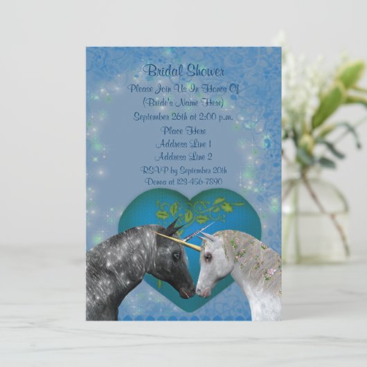 ユニコキスをするーンズハートブライダルシャワー招待状 招待状 (スタンド正面)