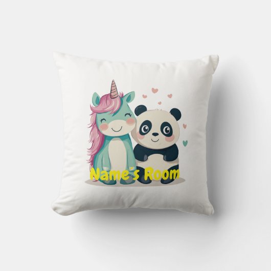 ユニコパーソナライズされたンとパンダのキッズルーム クッション (正面)