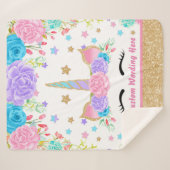 ユニコパーソナライズされたーン水彩花 シェルパブランケット (正面(横))