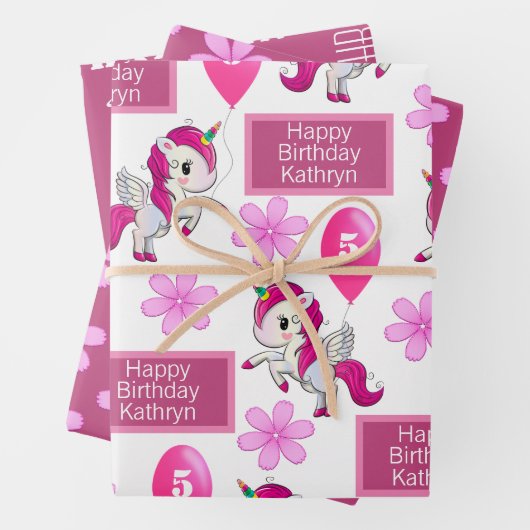 ユニコパーソナライズされたーン誕生日 ラッピングペーパーシート (インサイチュ)