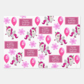 ユニコパーソナライズされたーン誕生日 ラッピングペーパーシート (正面)