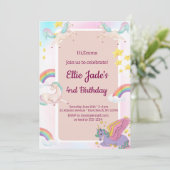 ユニコーカラフルンズレインボーピンク誕生日招待状 招待状 (スタンド正面)
