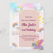 ユニコーカラフルンズレインボーピンク誕生日招待状 招待状 (正面/裏面)