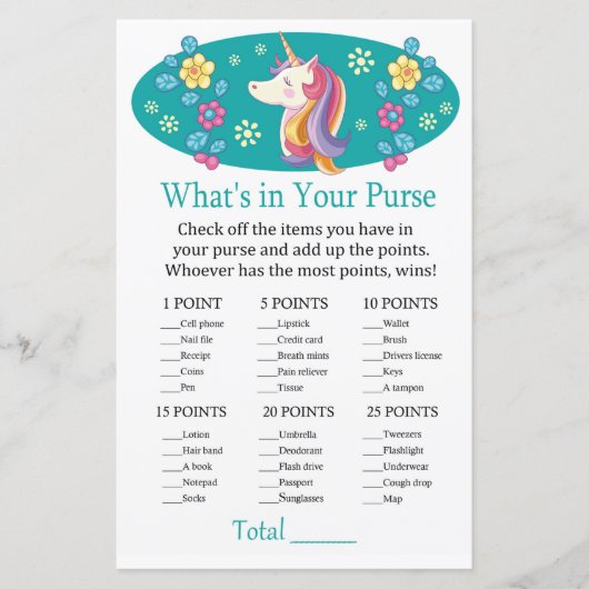 ユニコーンあなたの財布ゲームの赤ちゃんシャワーの中に何がある (正面)