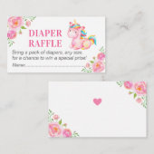 ユニコーンおむつラッフルチケットベビーガールシャワーピンク エンクロージャーカード (正面/裏面)