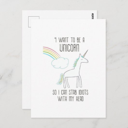 ユニコーンおもしろいイラストレーションとことわざ ポストカード (正面/裏面)