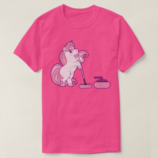 ユニコーンおもしろいカーリング選手ウィンタースポーツ動物 Tシャツ (デザイン正面)