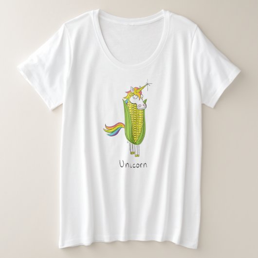 ユニコーンおもしろいコーン女子プラスサイズTシャツ プラスサイズTシャツ (デザイン正面)