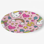 ユニコーンおもしろいパターンピンク魔法ウマかわいい ペーパープレート (アングル)