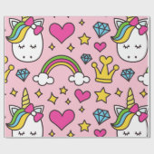 ユニコーンおもしろいパターンピンク魔法ウマかわいい ラッピングペーパー (フラット)