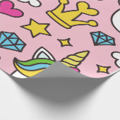 ユニコーンおもしろいパターンピンク魔法ウマかわいい ラッピングペーパー (角)